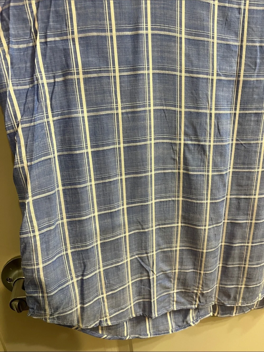 LOFT Blue Plaid Short Sleeve Shirt with Buttons Up the Back